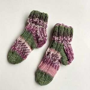 Baby Socks Hand Crafted Green Pink Purple Knit